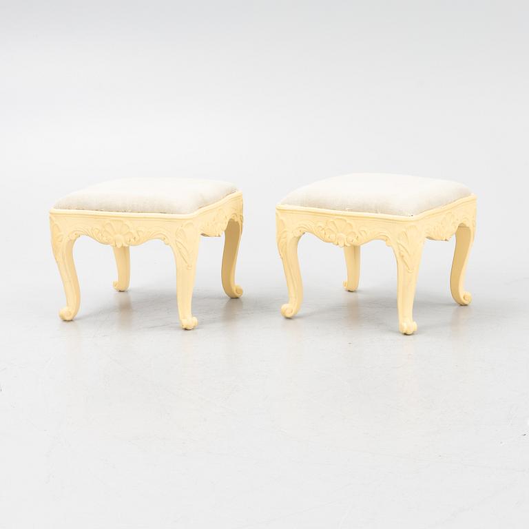 A pair of Rococo style stools, mid-20th Century.