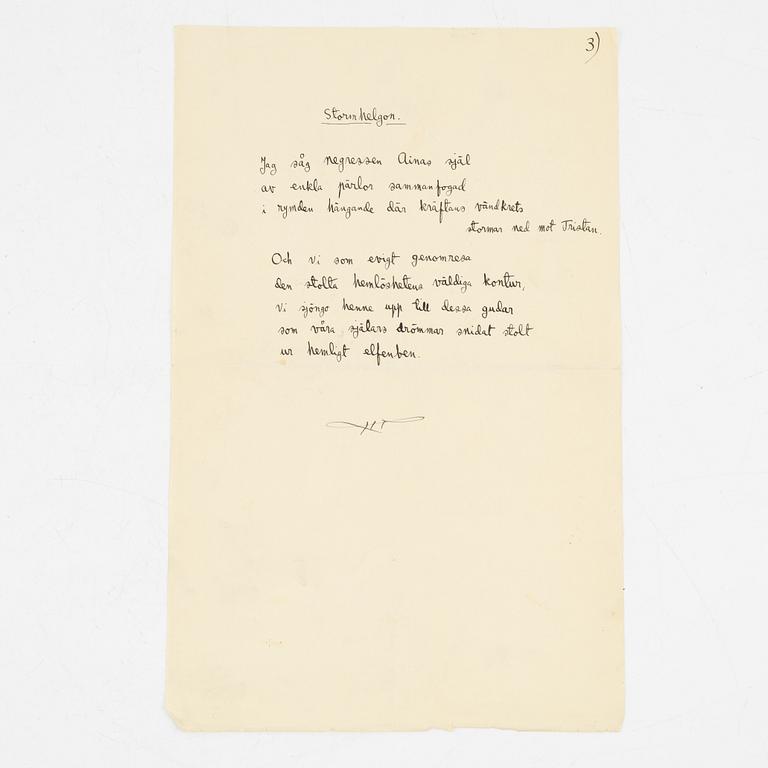 Tre diktmanuskript av Harry Martinson.