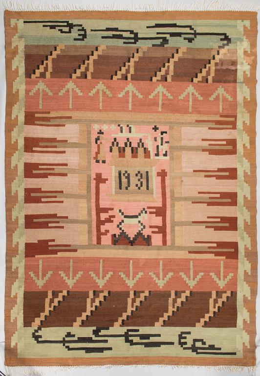 A 1930's Finnish flat weave carpet. Circa 300 x 205 cm.