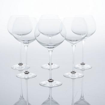 EFVA ATTLING, 6 st glas, "Amor Vincit Omina" samt skål, "Endless", glas och silver, Orrefors, omkring år 2000.