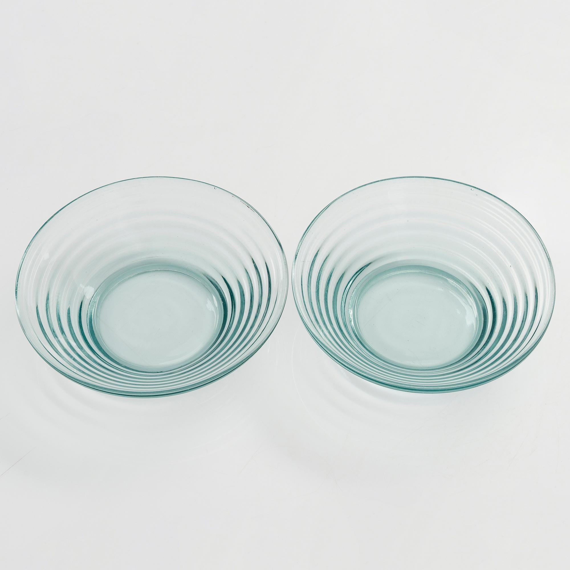 Aino Aalto, a set of two 1930's bowls, "Bölgeblick" for Karhula Glassworks, Finland.