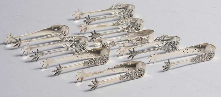 PARTI SILVER, 19 delar, silver, svenska importstämplar resp GAB, 1900-tal.