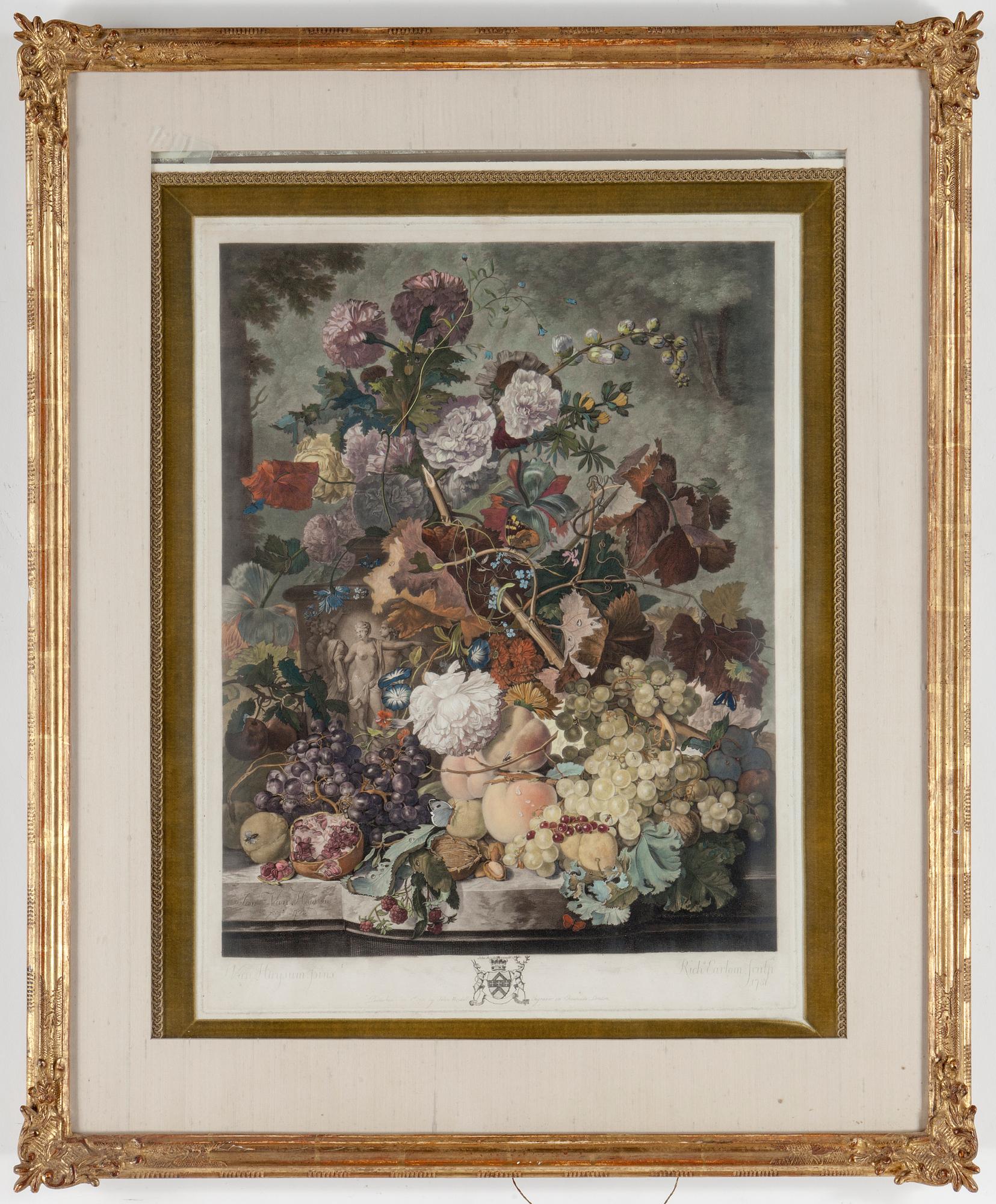 JAN VAN HUYSUM, efter, ett par, mezzotintetsningar, graverade av Richard Earlom, England, 1778-81.