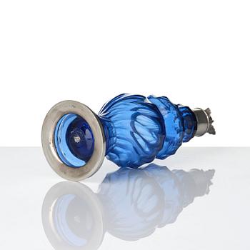 A Swedish Rococo blue glass and silver bottle, marked Lorenz Vick (Ulricehamn 1766-1808).