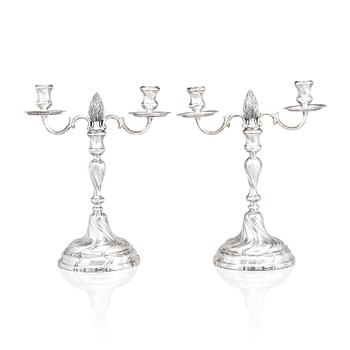 169. A pair of Swedish 18th century silver candelabra, marks of Lars Holmström, Lund 1772.