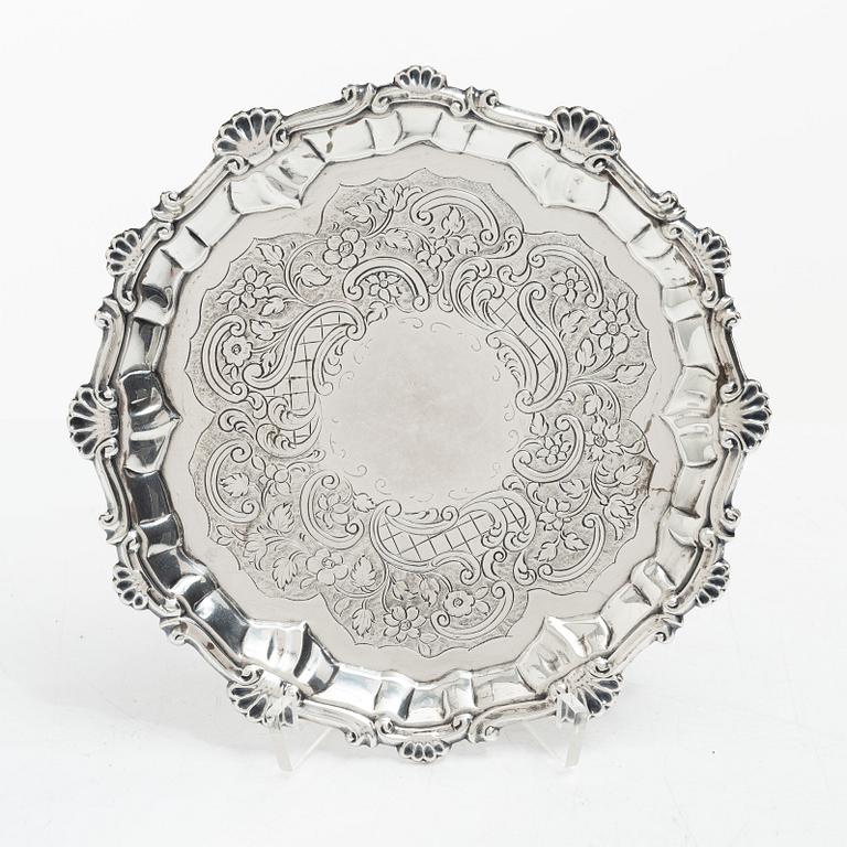 An English silver salver, mark of  Ebenezer Coker, London 1769.