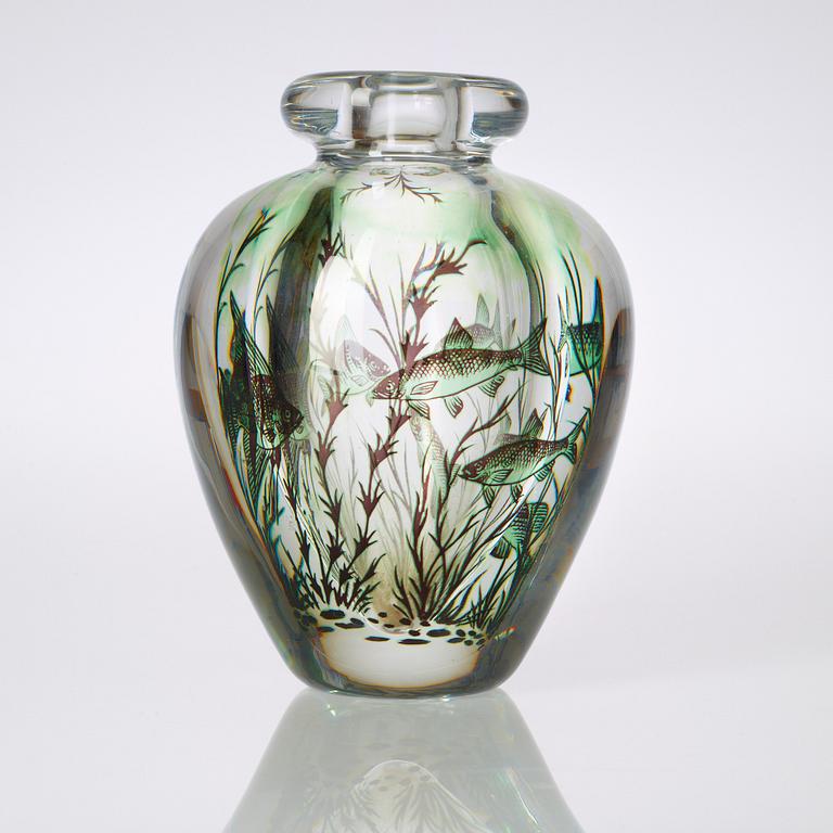 An Edward Hald 'fish graal' glass vase, Orrefors 1947.