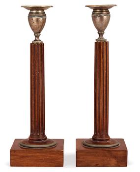 675. A pair of late Gustavian late 18th century candlesticks.