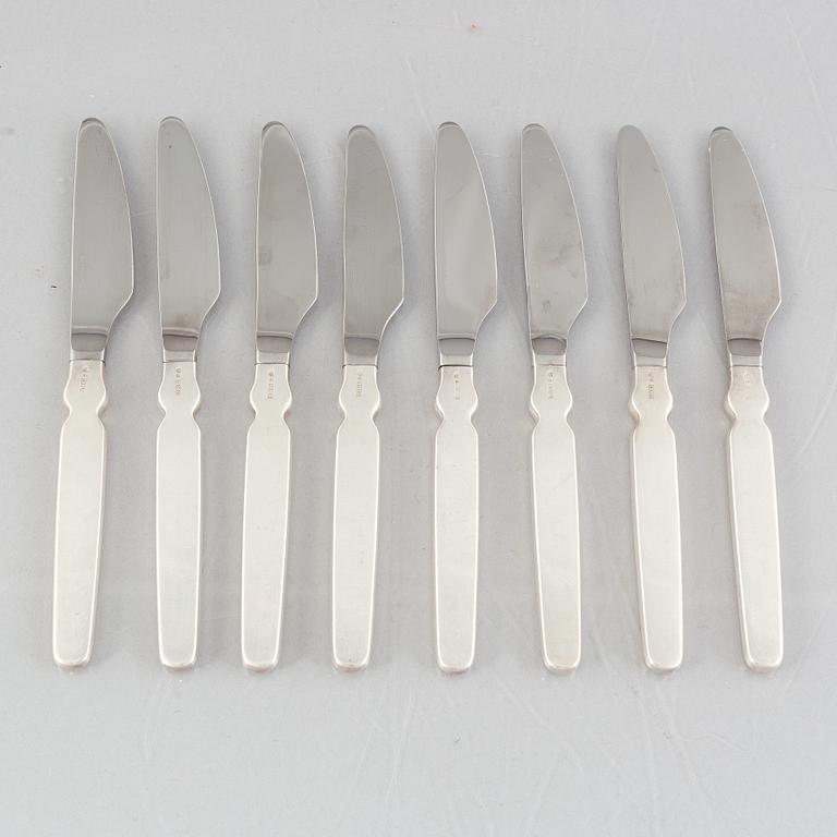 Sigurd Persson, a set of eight Swedish silver knives, model 'Sjösala', mark of GAB, Eskilstuna 1977.