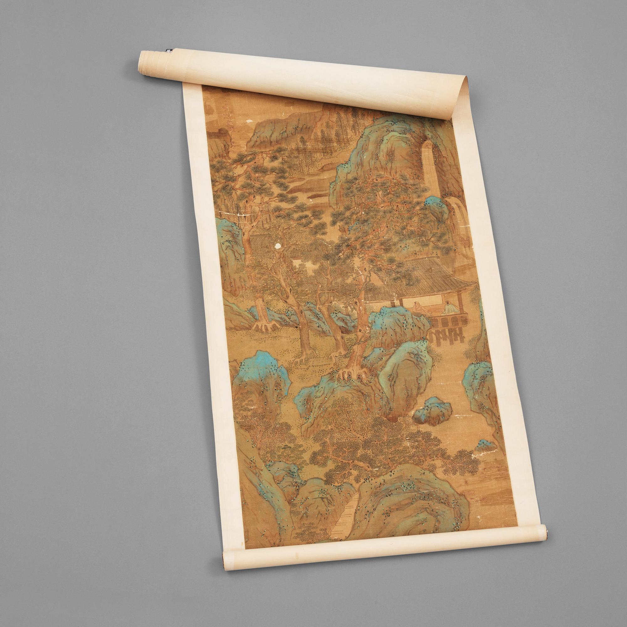 RULLMÅLNING, landskap med figurer, Qing dynastin, 1800-tal.