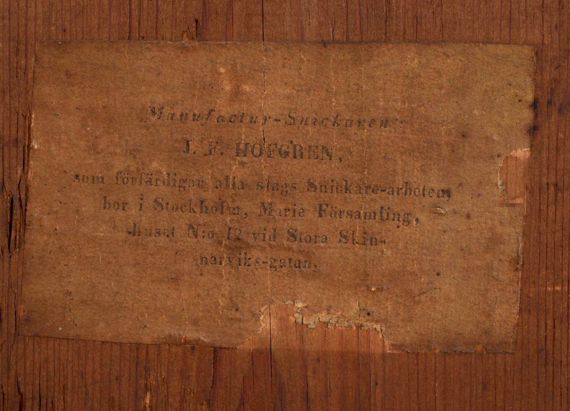 SKÅP, empire, JF Hofgren Stockholm, 1800-talets första hälft.