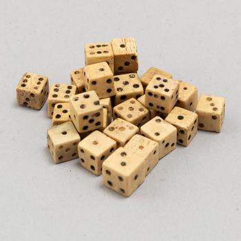 A COLLECTION OF 25 BONE MINIATURE DICE, 19th century.