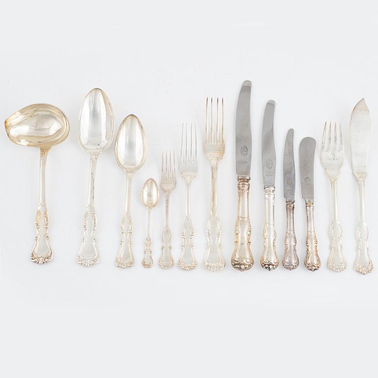 Bestickuppsättning, 46 delar, silver, modell "Prins Albert", bl.a. CG Hallberg, Stockholm 1949.
