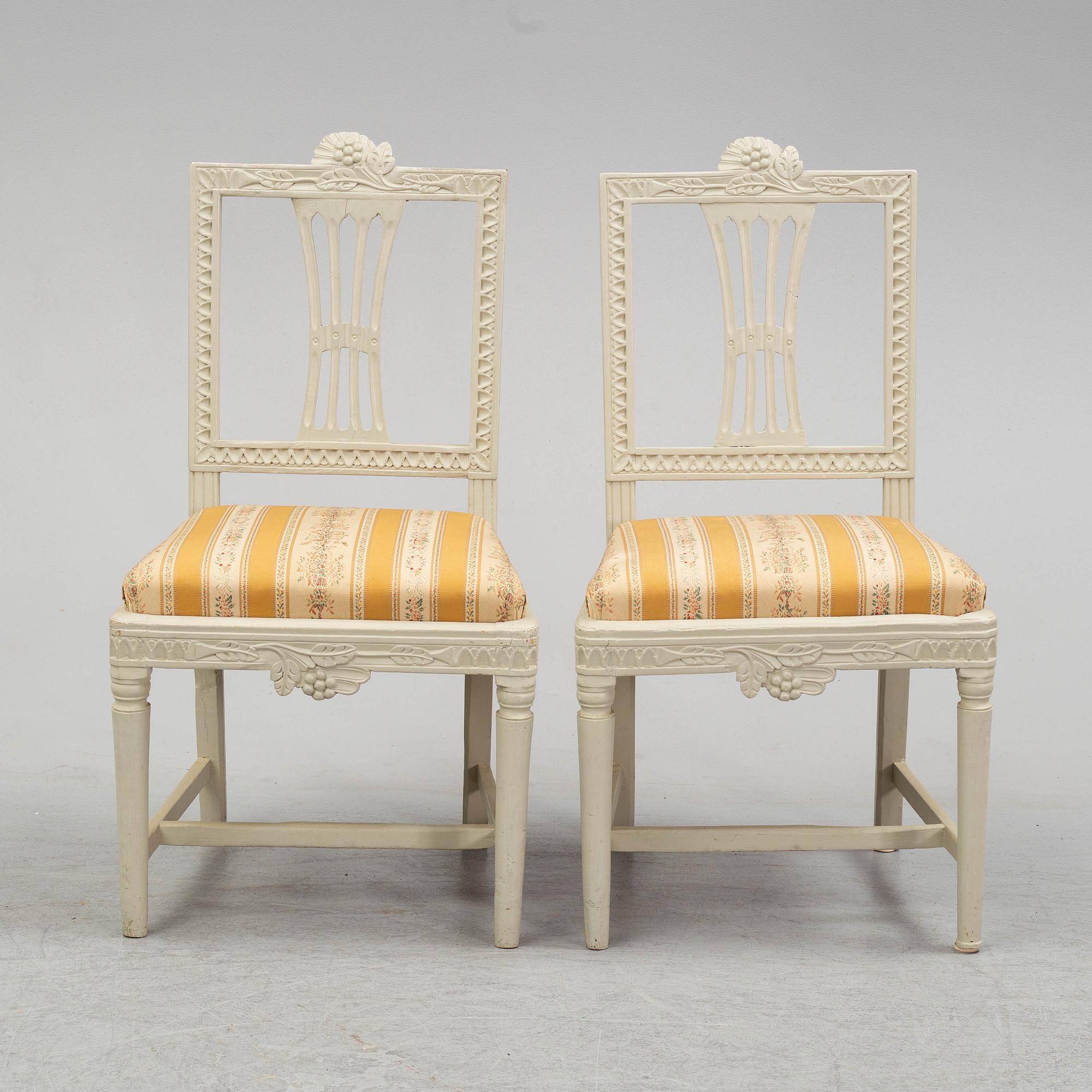 6 gustavian chairs, ca 1800.