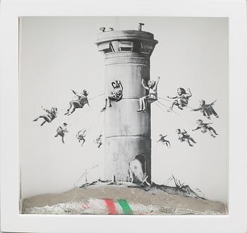 BANKSY, print with original fragment from the Israel wall included.