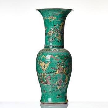 A massive famille verte bisquit vase, Qing dynasty with Kangxi mark to base.