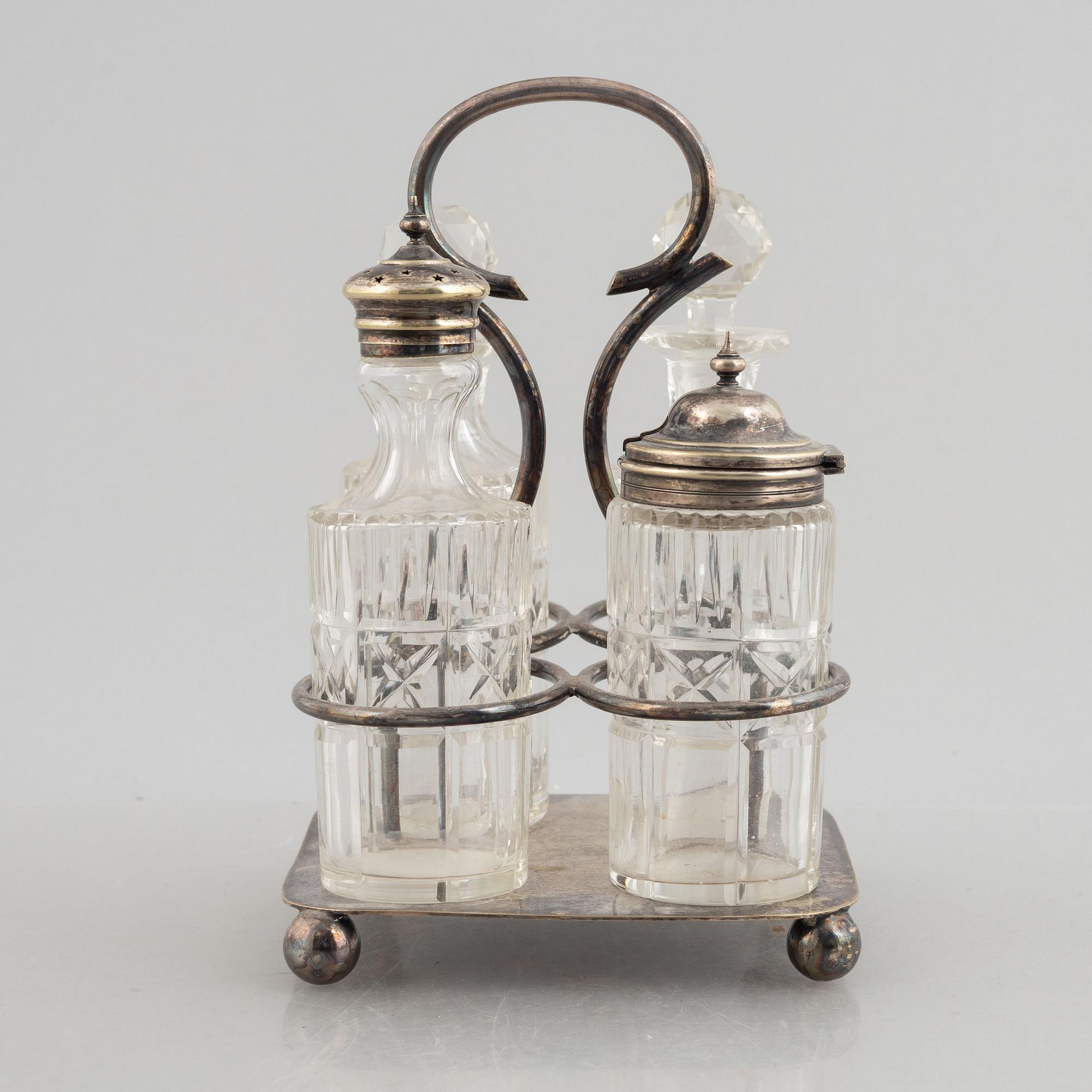A silver-plate cruet-set, Shefflied, England, first half of the 20th century.