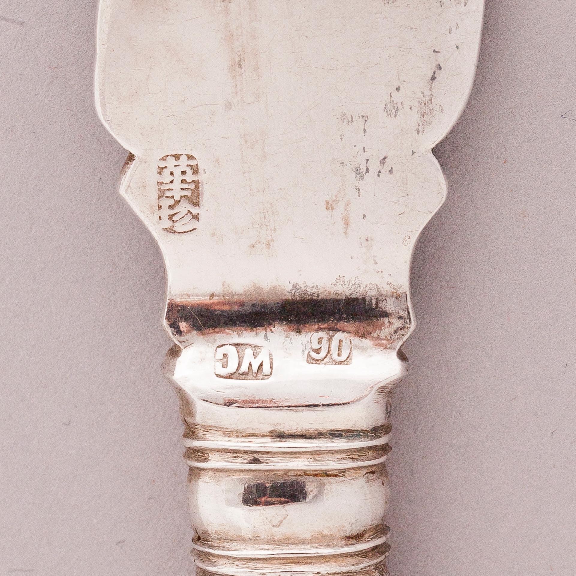 WING CHUNG, FISKBESTICK, 6+6 st, silver, Hongkong, sent 1800-tal.