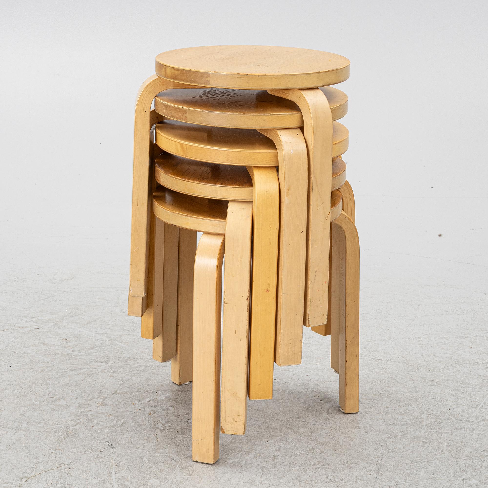 Alvar Aalto, A set of five stools, model 60, Artek, Finland.