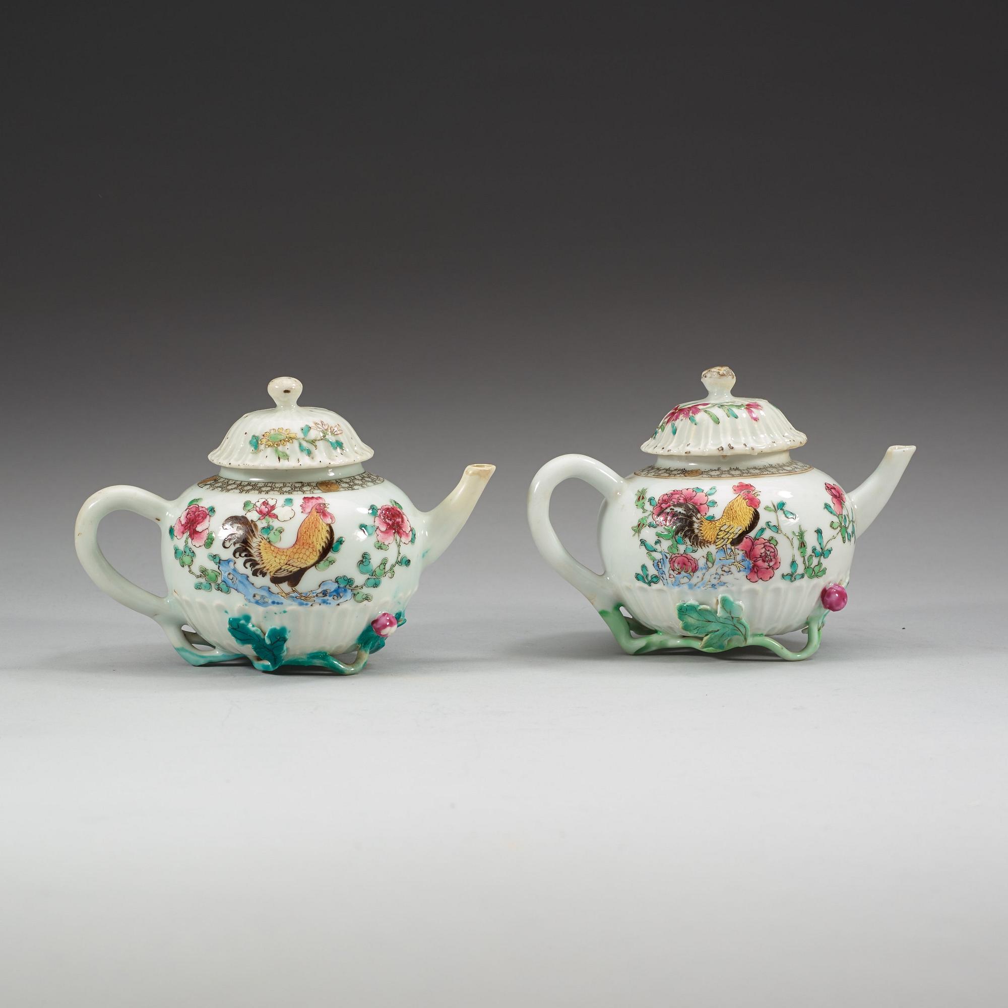 A pair of famille rose teapots with covers, Qing dynasty, Qianlong (1736-95).