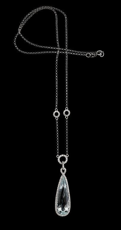 HALSBAND, 18K vitguld, diamanter tot ca 0.53 ct, akvamarin tot ca 6.70 ct.