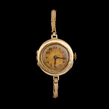 DAMARMBANDSUR, 18 k guld med armband, 20 k guld, 1900-talets första hälft. Total vikt med urverk ca 13 gram.
