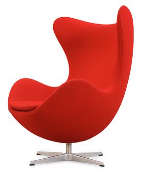 74. An Arne Jacobsen red leather 'Egg' chair, Fritz Hansen, Denmark 2002.