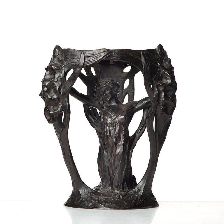 Alice Nordin, a brown patinated bronze Art Nouveau table lamp by Herman Bergman, Stockholm 1912.