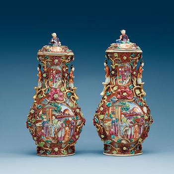 1717. A pair of famille rose vases, Qing dynasty, Qianlong (1736-95).