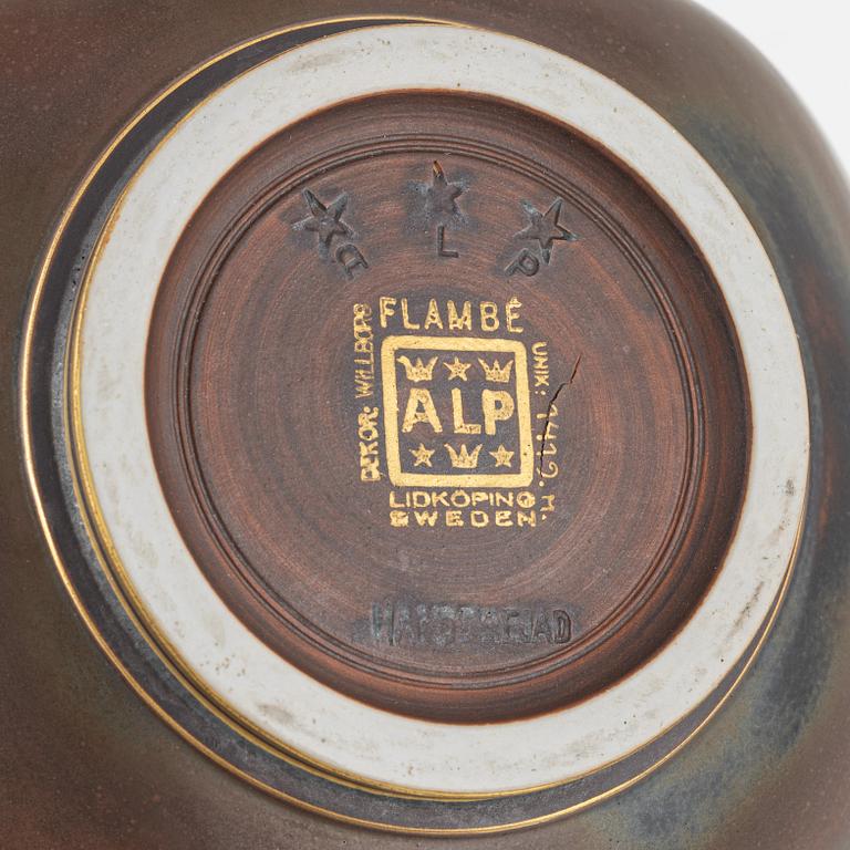 Gunnar Nylund, vaser, 5 st, "Flambé", Alp Lidköping Rörstrand.
