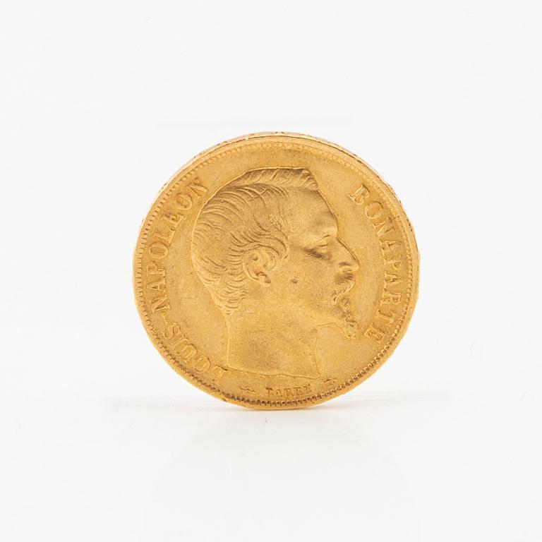 Gold coin 20 francs 1852 France Louis Napoleon.