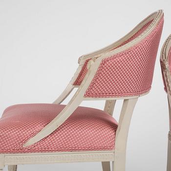 A pair of late Gustavian open armchairs, late 18th century.