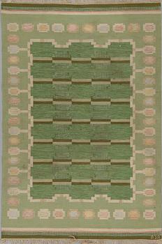 A CARPET, flat weave, ca 247 x 167,5 cm, signed AJA.