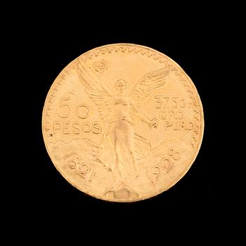 50 PESO GOLD MEXICO COIN, 1921-1928. Weight ca 42 grams.