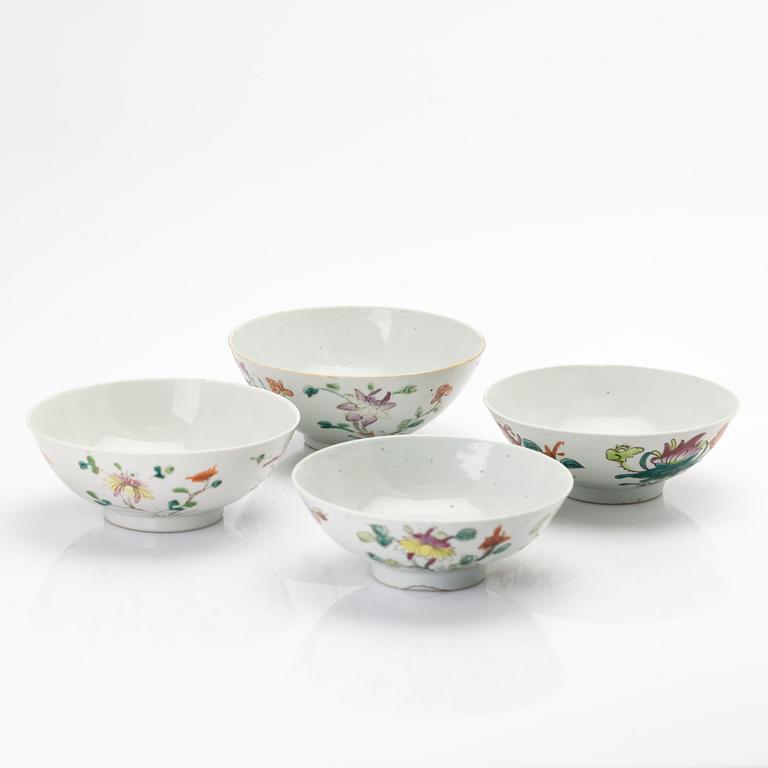 A group of four Chinese porcelain bowls and two jars with covers, 19th century/around 1900.