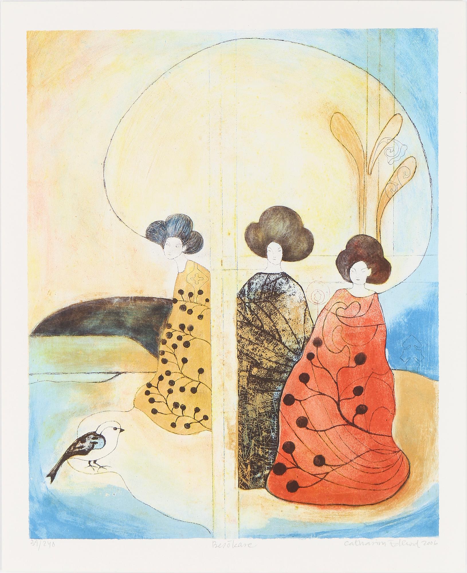 CHATARINA EDLUND, "Besökare", färglitografi, signerad och numrerad 39/240.