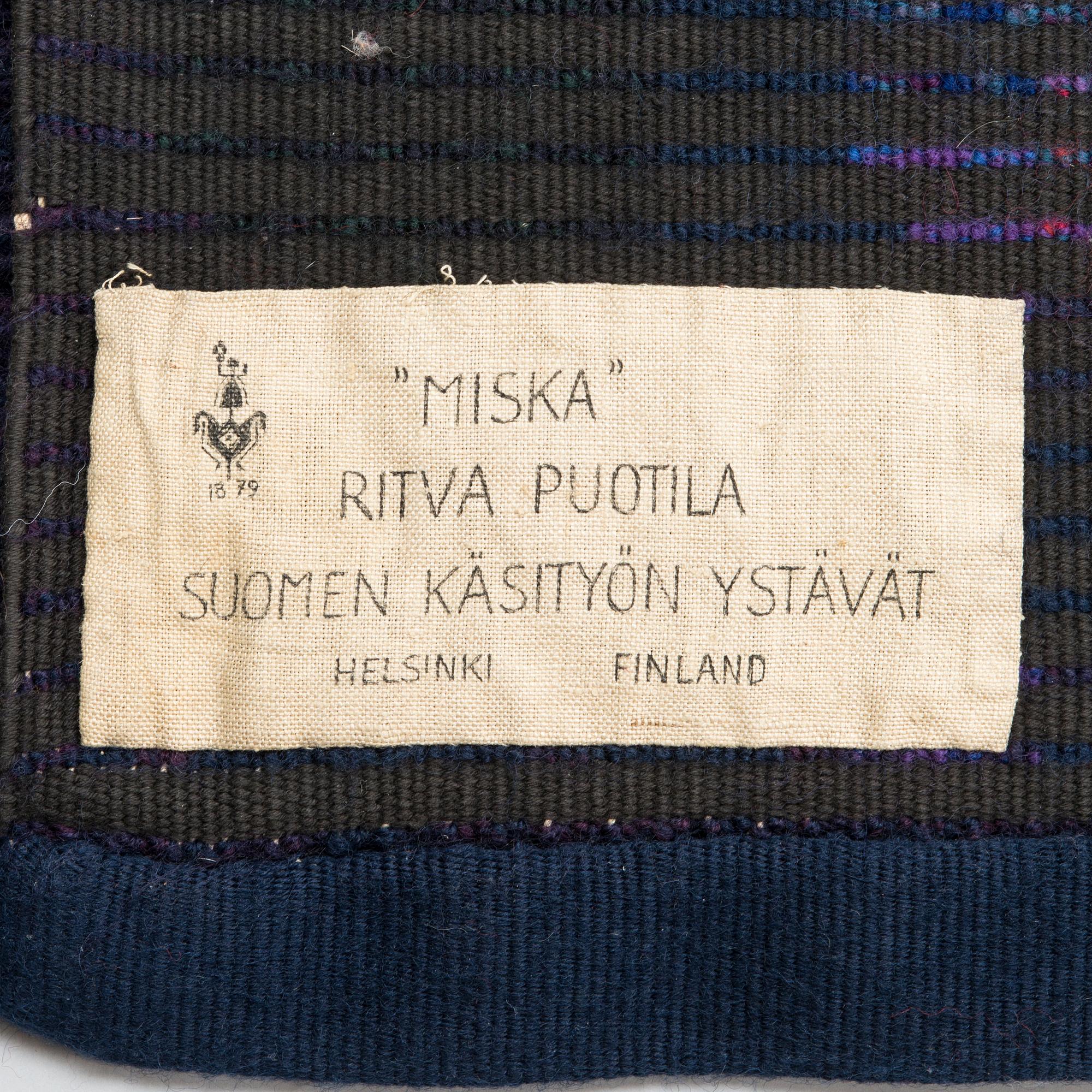 RITVA PUOTILA, rya, för Finska handarbetets vänner. Ca 210x116 cm.