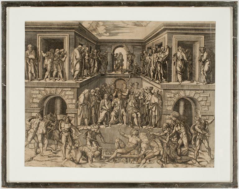 GIULIO SANUTO, verksam omkring 1540-1580, kopparstick, efter Baccio Bandinelli och Marcantonio Raimondi.