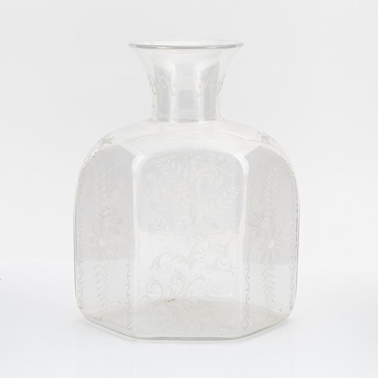 A hexagonal glass flask, 20th century.