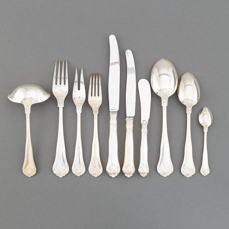Besticksuppsättning, 59 delar, silver, modell Sachsisk, Cohr, Danmark. Svenskt importstämpel.
