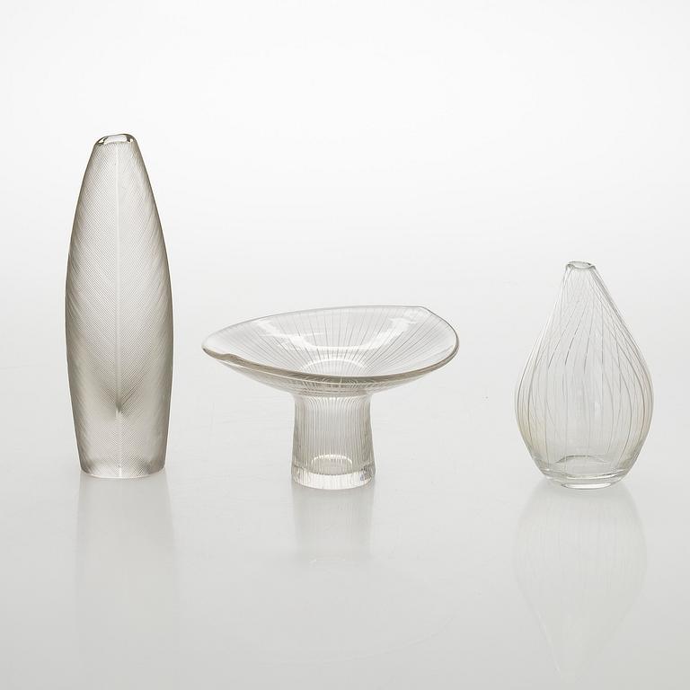 Tapio Wirkkala, Three glass vases / art glass objects, signed Tapio Wirkkala Iittala.