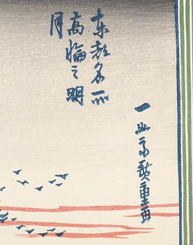 Keisai Eisen, efter, "Cormorant Fishing" och Ando Hiroshige, efter, "Full Moon Over Takanawa", 1900-talets början.