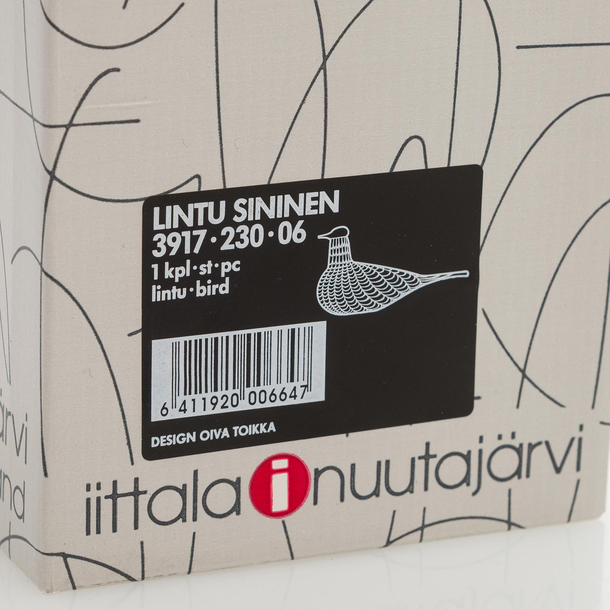 Oiva Toikka, glasfågel, "Blue Bird", signerad O. Toikka, Nuutajärvi.