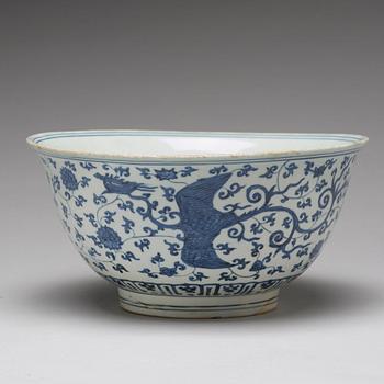 A large blue and white bowl, Ming dynasty with Jiajing mark and period (1522-1566).