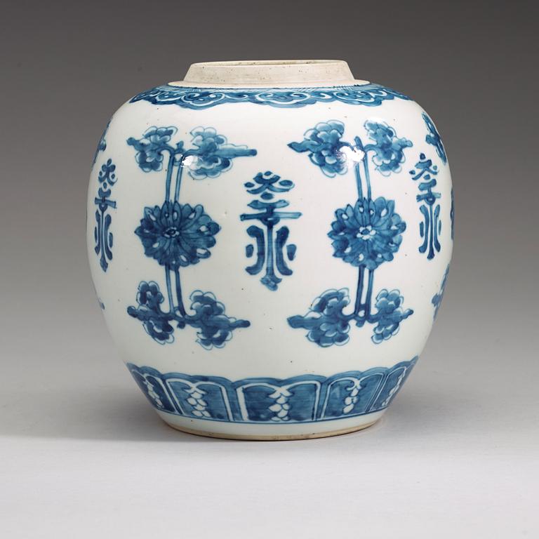 A blue and white jar, Qing dynasty, 18th century.