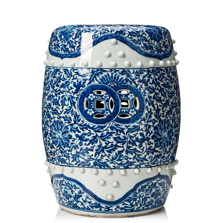 A blue and white garden seat, Qing dynasty, 19th Century.