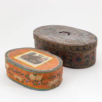 Two Swedish painted boxes with cover, 19th Century.