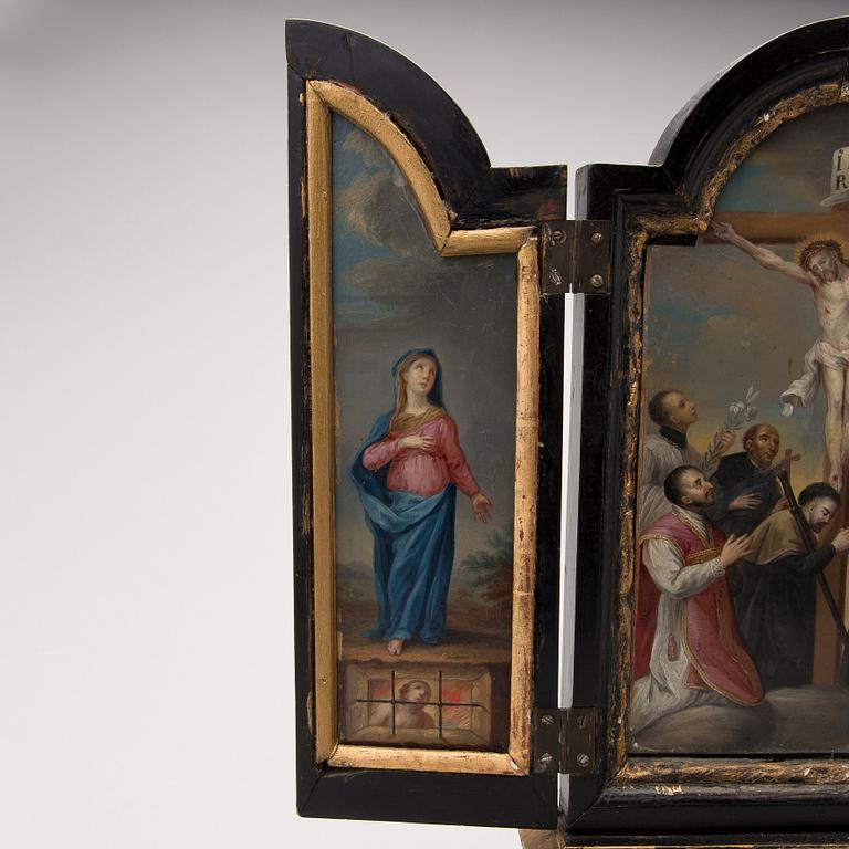 A 17TH-18TH CENTURY FLEMISH ALTARPIECE.