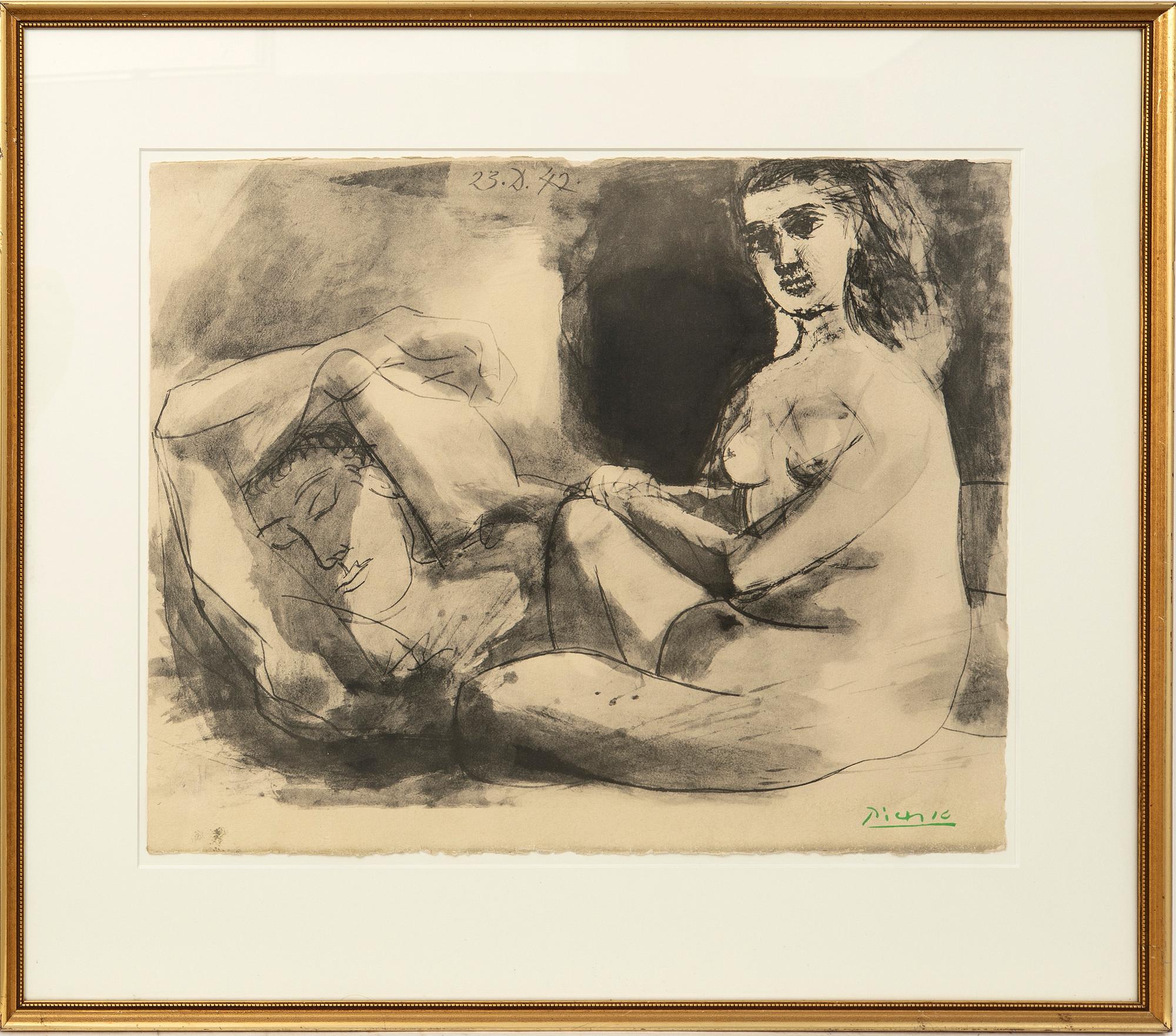 Pablo Picasso, after, "Homme couché et femme assise", from The Double Flute, 1967.