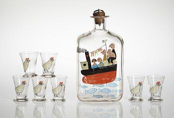 739. A  bottle and a set of seven glasses by Tapio Wirkkala, Iittala.